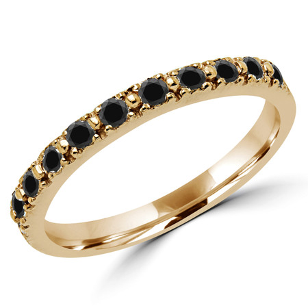 Round Cut Black Diamond Multi-Stone Shared-Prong Wedding Band Ring in Yellow Gold - #NOVOBAND-Y-BLK