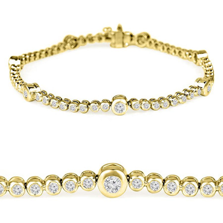 Round Cut Diamond Bezel-Set Tennis Bracelet in Yellow Gold - #B2118-Y