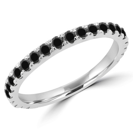 Round Cut Black Diamond Multi-Stone Semi-Eternity Wedding Band Ring in White Gold - #ELIAS-B-BLK-W