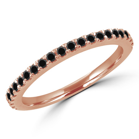 Round Cut Black Diamond Multi-Stone Semi-Eternity Wedding Band Ring in Rose Gold - #JENNA-B-BLK-R