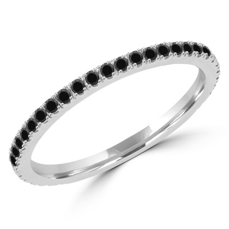 Round Cut Diamond Semi-Eternity Wedding Band Ring in White Gold - #DR-CUSH-BAND-BLK-W