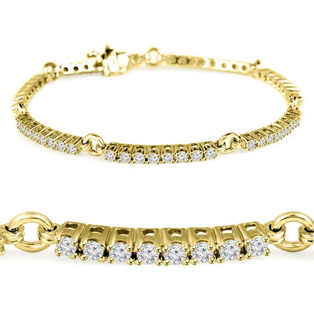 Round Cut Diamond 4-Prong 3-Row Tennis Bracelet in Yellow Gold - #B2260-Y