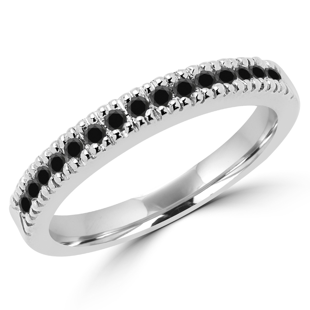 Round Cut Black Diamond Multi-Stone Shared-Prong Wedding Band Ring in ...