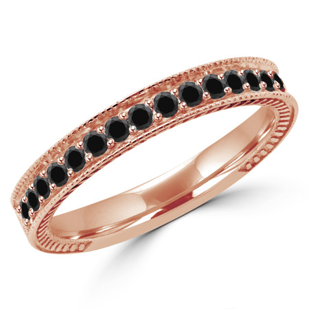 Round Cut Black Diamond Multi-Stone Fashion Semi-Eternity Wedding Band Ring in Rose Gold - #HR6207-BAND-BLK-R