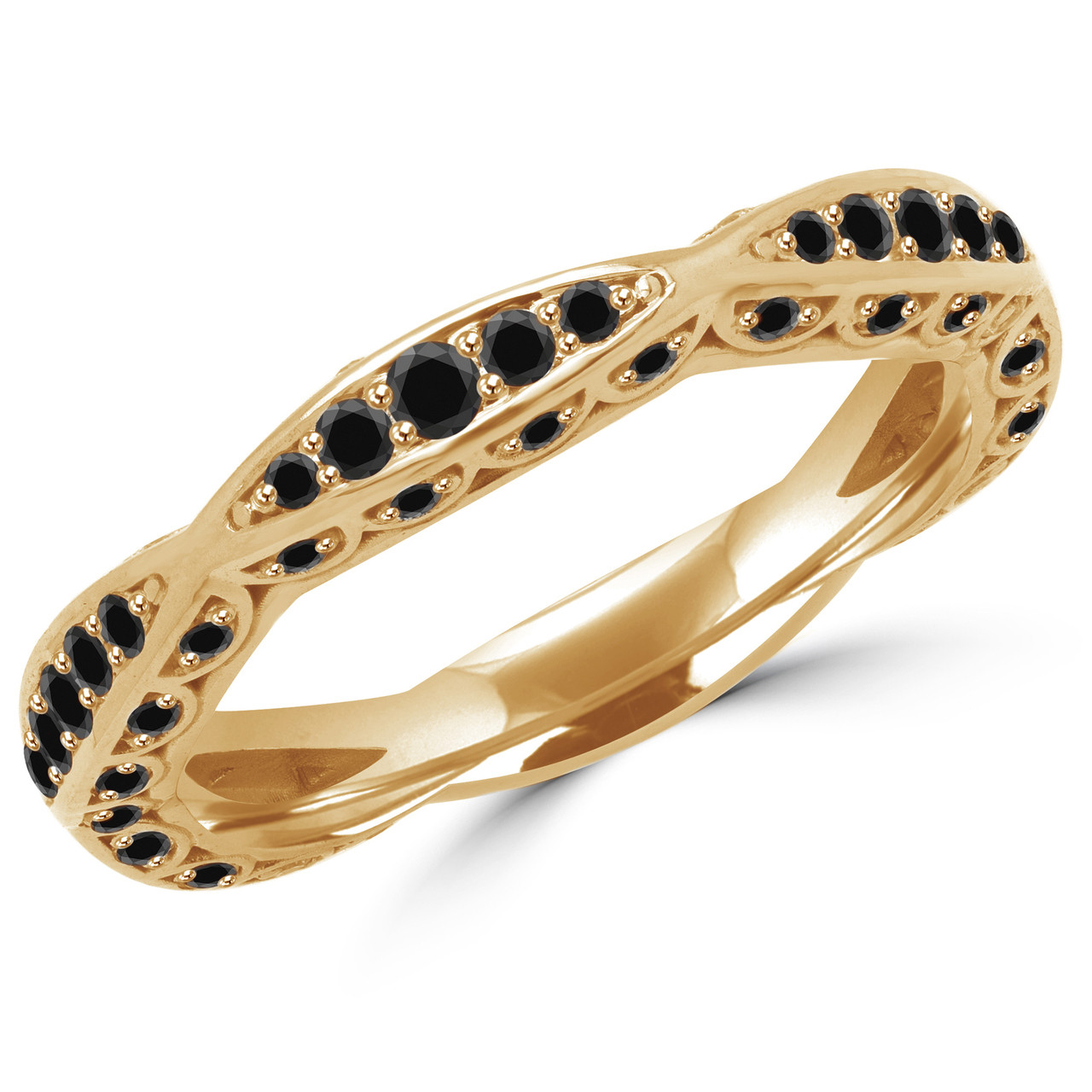 Round Cut Black Diamond Multi Stone Classic Semi Eternity Scalloped Wedding Band Ring In Yellow Gold Bar Blk Y Bijoux Majesty
