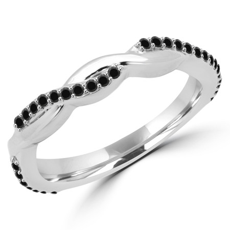 Round Cut Black Diamond Semi-Eternity Wedding Twisted Band Ring in White Gold - #MD-R-CLAUDIA-W-BLK
