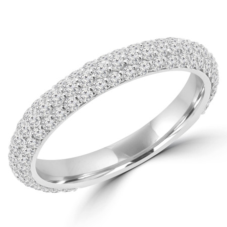 Round Cut Diamond Three-Row Semi-Eternity Wedding Band Ring in White Gold - #GIZA-BAND-W