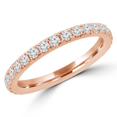 Round Cut Diamond Multi-Stone Semi-Eternity Wedding Band Ring in Rose Gold - #IWA-B-R