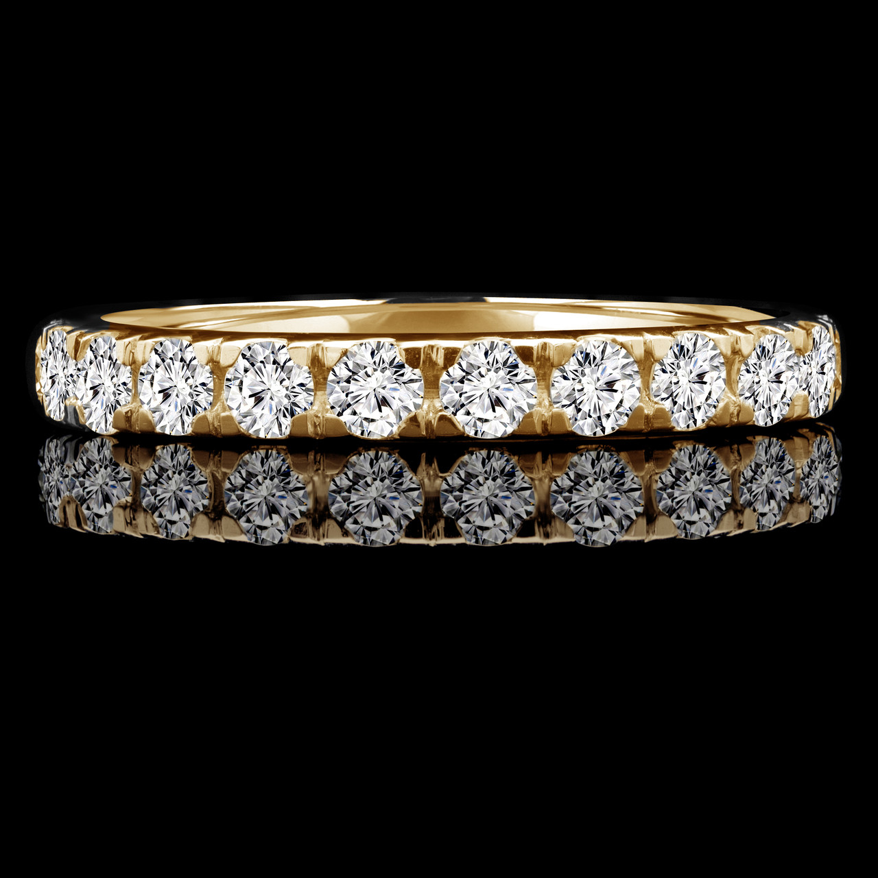 Round Cut Diamond Semi-Eternity Wedding Band Ring in Yellow Gold - # ...
