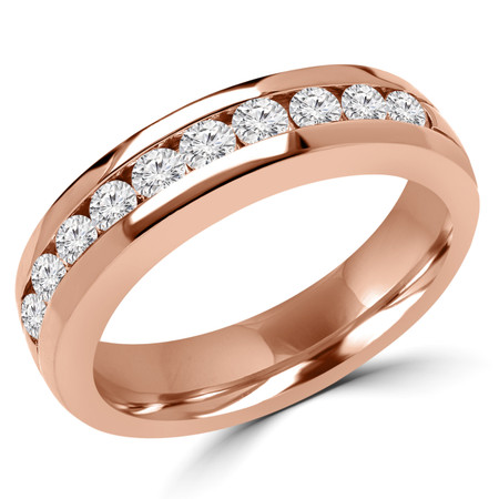 Round Cut Diamond Multi-Stone Semi-Eternity Channel-Set Wedding Band Ring in Rose Gold - #1544L-R