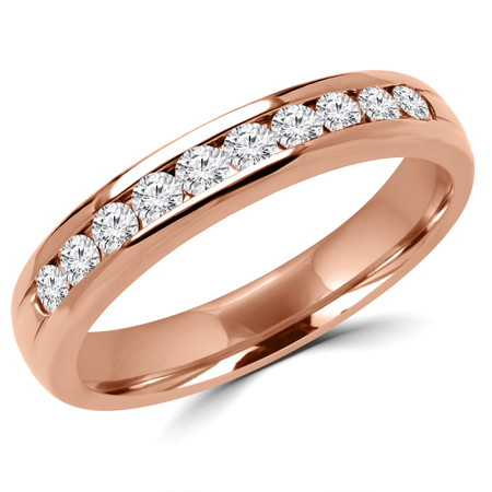 Round Cut Diamond Semi-Eternity Channel-Set Wedding Band Ring in Rose Gold - #1546L-R