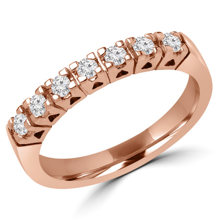 Round Cut Diamond Multi-Stone Semi-Eternity 4-Prong Wedding Band Ring in Rose Gold - #1616L-R