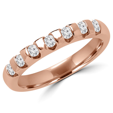 Round Cut Diamond Semi-Eternity Bar-Set Wedding Band Ring in Rose Gold - #2200L-R