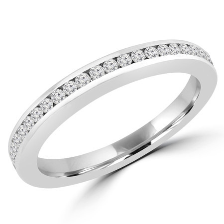 Round Cut Diamond Multi-Stone Semi-Eternity Wedding Band Ring in White Gold - DIMITRI-B-W