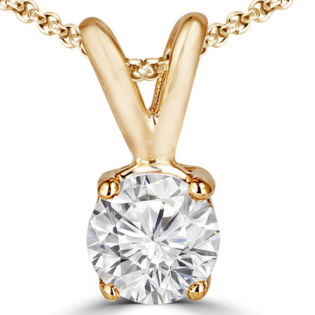 Round Cut Diamond Solitaire 4-Prong Y-Bail Pendant Necklace with Chain in Yellow Gold - #P4R-Y