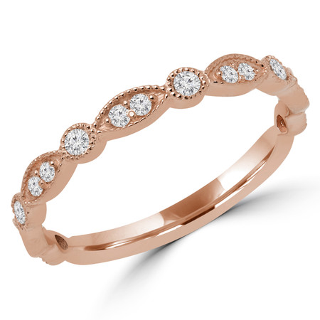 Round Cut Diamond Multi-Stone Semi-Eternity Wedding Band Ring in Rose Gold - DARIO-B-R