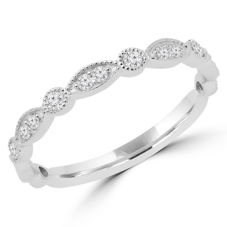 Round Cut Diamond Multi-Stone Semi-Eternity Wedding Band Ring in White Gold - DARIO-B-W
