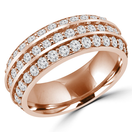 Round Cut Diamond Multi-Stone Semi-Eternity Wedding Band Ring in Rose Gold - DAWN-B-R