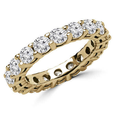 Round Cut Diamond Full-Eternity 4-Prong Wedding Band Ring in Yellow Gold - #1989-Y