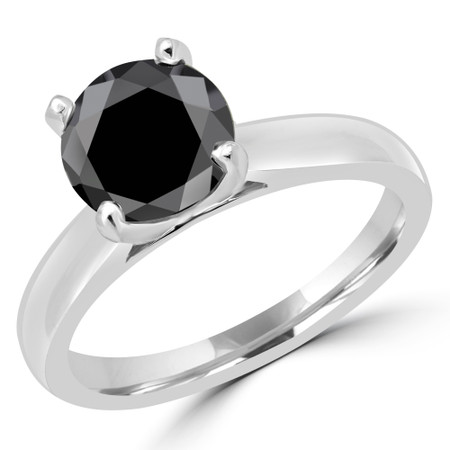 Round Cut Black Diamond Solitaire Cathedral-Set 4-Prong Engagement Ring in White Gold - #2545L-BLK-W
