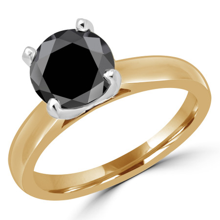 Round Cut Black Diamond Solitaire Cathedral-Set 4-Prong Engagement Ring in Yellow Gold - #2545L-BLK-Y