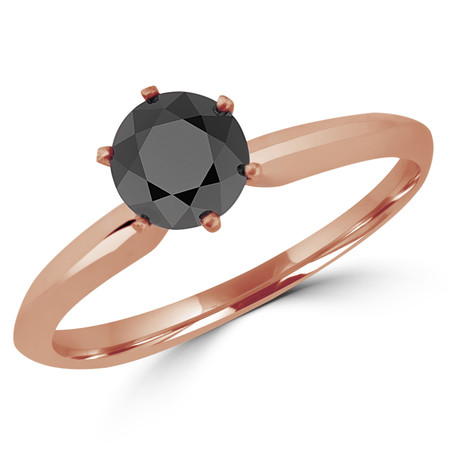 Round Cut Black Diamond Solitaire 6-Prong Engagement Ring in Rose Gold - #S6R-BLK-R