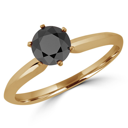 Round Cut Black Diamond Solitaire 6-Prong Engagement Ring in Yellow Gold - #S6R-BLK-Y