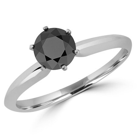 Round Cut Black Diamond Solitaire 6-Prong Engagement Ring in White Gold - #S6R-BLK-W