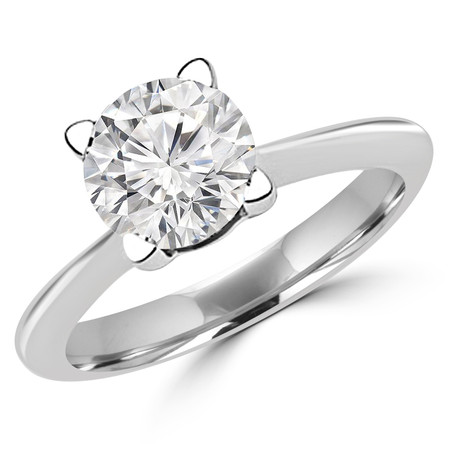 Round Cut Diamond Solitaire Tapered-Shank 4-Prong Engagement Ring in White Gold - #SRD2656-W
