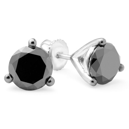 Round Cut Black Diamond Stud Earrings 10K White Gold  - #CDEA2Q7693