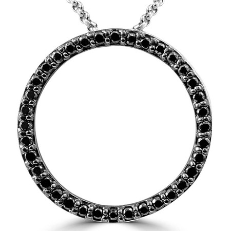 Round Cut Black Diamond Pendant 14K White Gold  With Chain - #CDPEOF3735