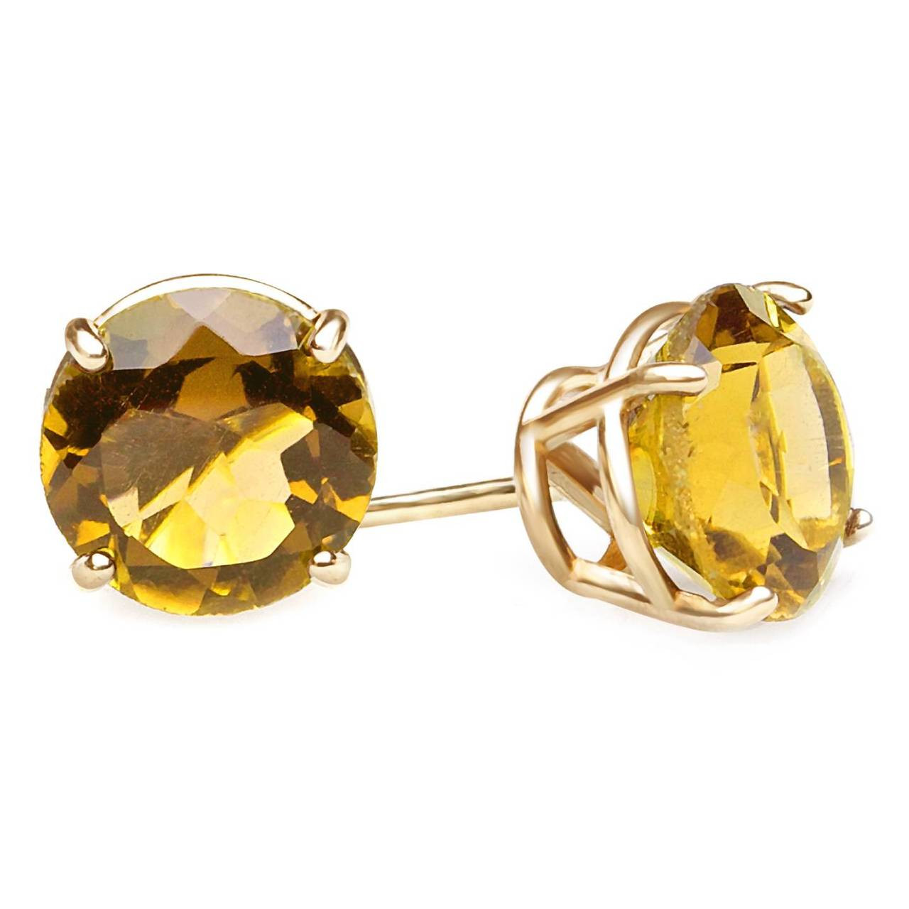 Round Cut Yellow Citrine Stud Earrings 10K Yellow Gold 750C Bijoux