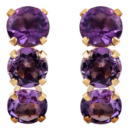 Round Cut Purple Amethyst Stud Earrings 14K Yellow Gold  - #748C E100