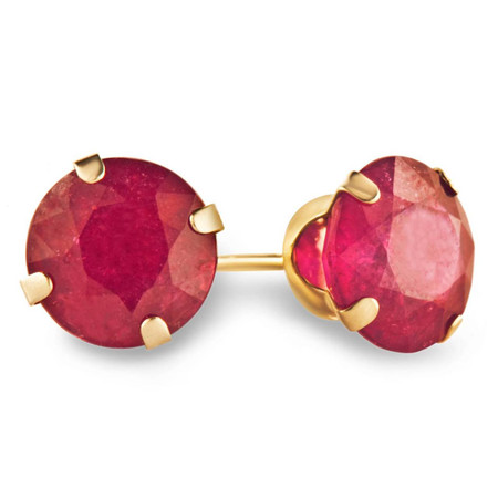 Round Cut Red Ruby Stud Earrings 14K Yellow Gold  - #E300-RUBY