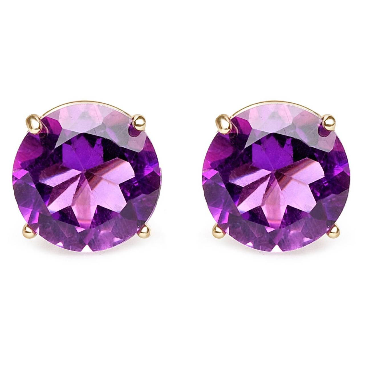 Round Cut Purple Amethyst Stud Earrings 10K Yellow Gold 750E E120