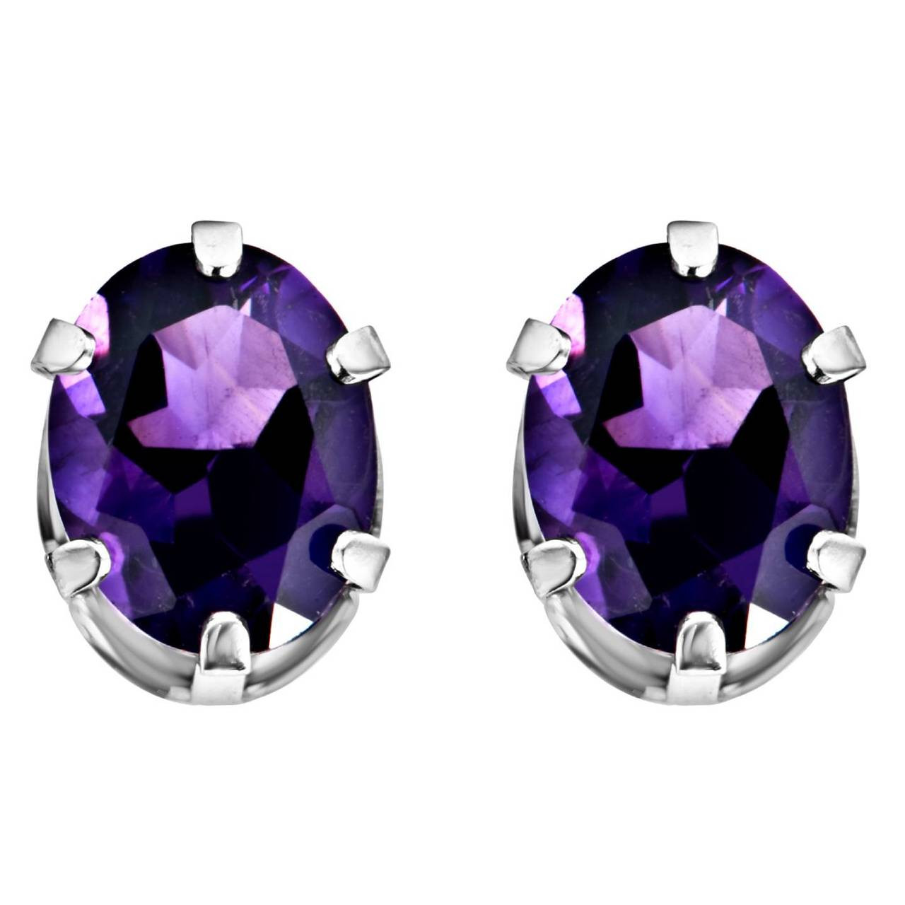Oval Purple Amethyst Stud Earrings .925 Sterling Silver 841F E30