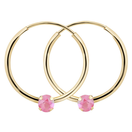 Round Cut Pink Tourmaline Hoop Earrings 14K Yellow Gold - #729C