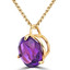 Round Cut Purple Amethyst Pendant 10K Yellow Gold  With Chain - #724A