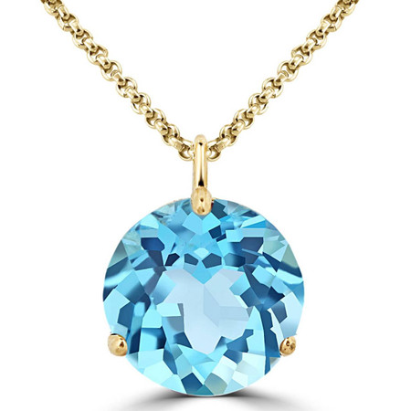 Round Cut blue Topaz Pendant 10K Yellow Gold  With Chain - #724E