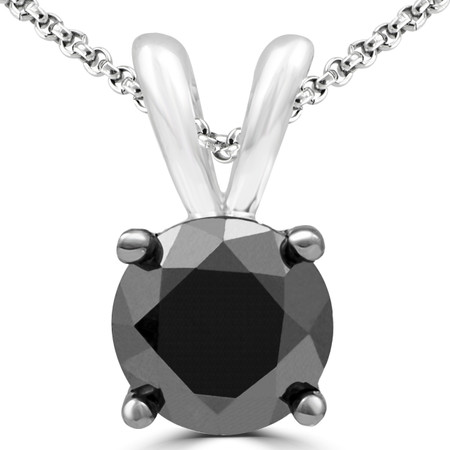 Round Cut Black Diamond Pendant 10K White Gold  With Chain - #CDPETQ2096