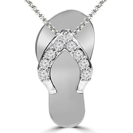 Round Cut Diamond Pendant 14K White Gold  With Chain - #PEOT0194