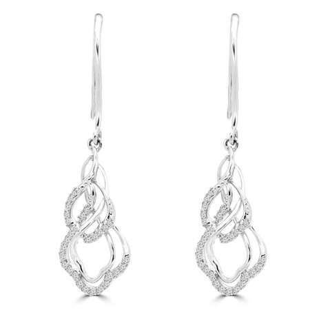 Round Cut Diamond Dangle Drop Earrings 14K White Gold  - #EAQT4457