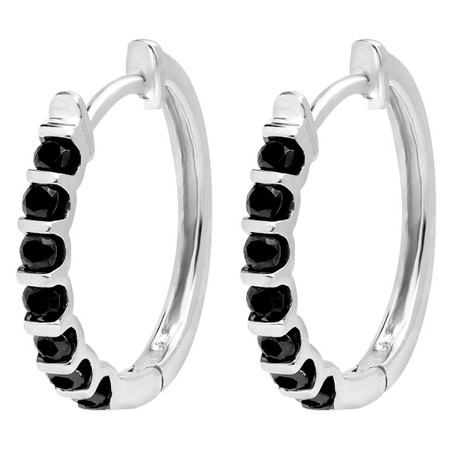 Round Cut Black Diamond Multi-Stone Bar-Set Huggie Hoop Earrings in White Gold - #CDEAOH1860-14K