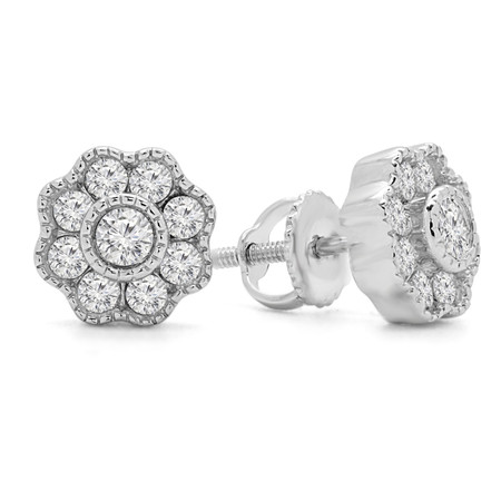 Round Cut Diamond Stud Earrings 14K White Gold  - #EAOH6343