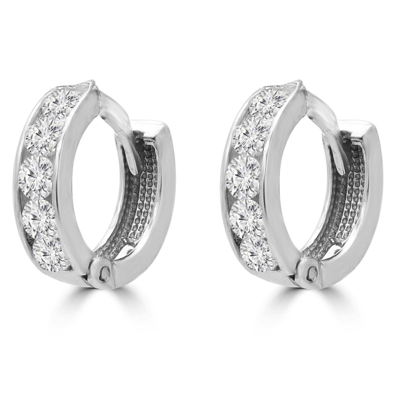 Round Cut White Cubic Zirconia Huggie Earrings 10K White Gold -  #SIN-E-10K-W-BABYHOOPS - Bijoux Majesty