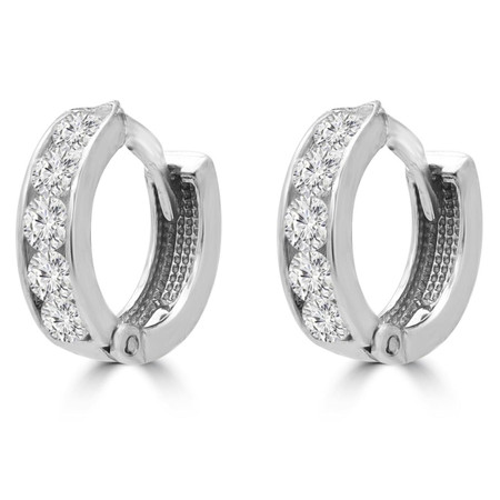 Round Cut White Cubic Zirconia Huggie Earrings 10K White Gold  - #SIN-E-10K-W-BABYHOOPS