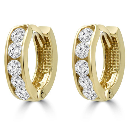 Round Cut White Cubic Zirconia Huggie Earrings 10K Yellow Gold  - #SIN-E-10K-Y-BABYHOOPS
