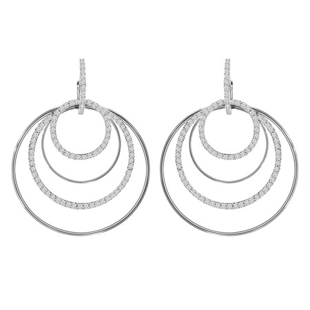 Round Cut Diamond Multi-Stone Dangle Drop Fashion 4-Prong Earrings in White Gold - #HDE2698-W