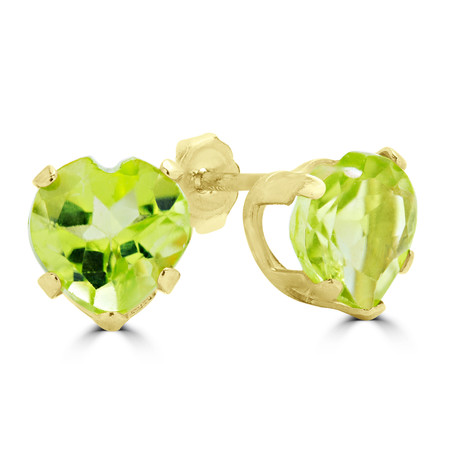 Heart Green Peridot Stud Earrings 10K Yellow Gold  - #E720E