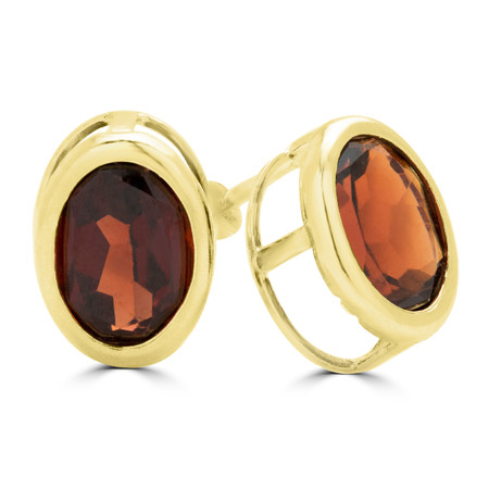Oval Red Garnet Stud Earrings 14K Yellow Gold  - #E300